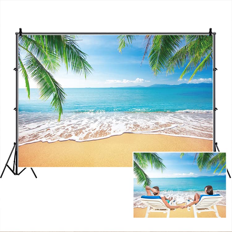 DASHAN 7x5ft Tropical Beach Backdrop Ocean Hawaiian Luau Background Party Decorations Summer Sea Sandy Palm Tree Photography Background Wedding Bridal Shower Nautical Photo Prop - Image 1